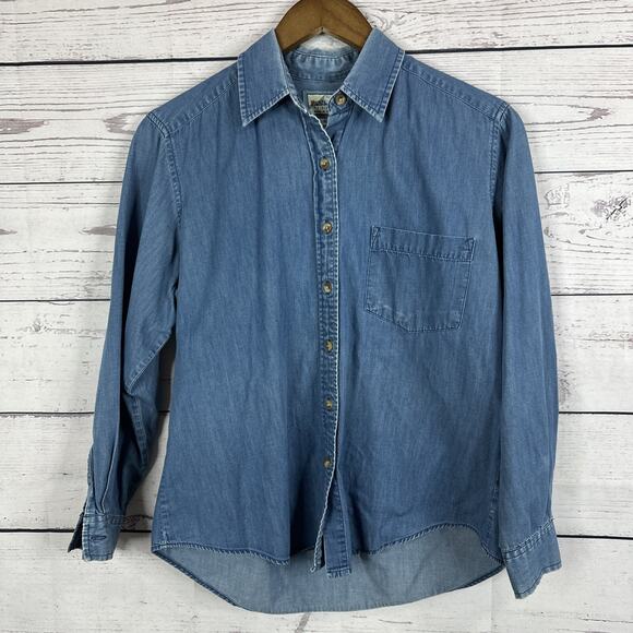 Pendleton Shirt Womens Small Blue Vintage Chambray Denim Button Country Patch - Picture 4 of 12